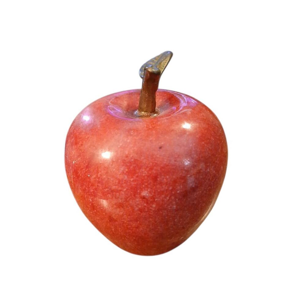 Vtg Shiny Red Marble Apple Paperweight Brass‎ Stem and Leaf Teacher Desk Gift 5" - Picture 4 of 5